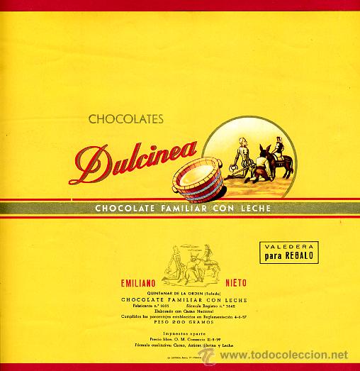 Etiquetas antiguas: ETIQUETA CARTEL CHOCOLATES, DULCINEA, QUIJOTE, REGALO ,QUINTANAR DE LA ORDEN TOLEDO,ORIGINAL, G239