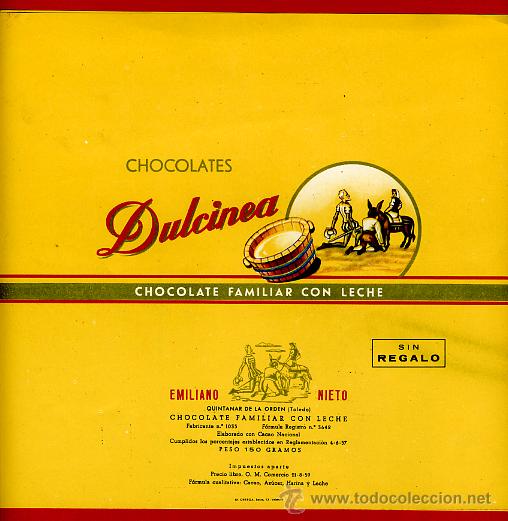 Etiquetas antiguas: ETIQUETA CARTEL CHOCOLATES, DULCINEA, QUIJOTE, REGALO ,QUINTANAR DE LA ORDEN TOLEDO,ORIGINAL, G241