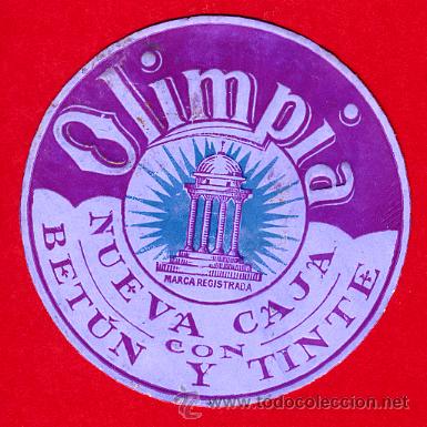 Old Labels: ETIQUETA PUBLICIDAD MUY RARA , DE BETUN PARA ZAPATOS OLIMPIA TROQUELADA ANTIGUA E1087
