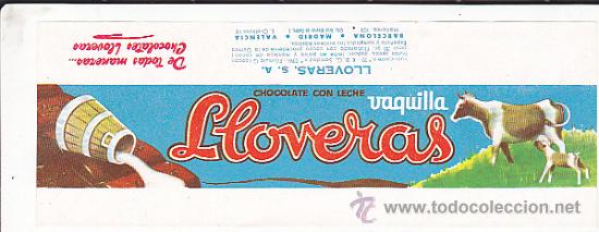 Etiquetas antiguas: ETIQUETA ENVOLTORIO CHOCOLATES LLOVERAS - Foto 1