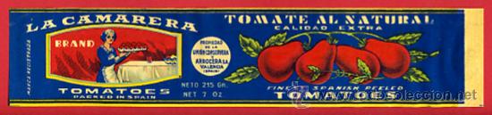Etichette antiche: ETIQUETA TOMATES LA CAMARERA VALENCIA , POSIBLEMENTE PARA CONSEVAS , ORIGINAL, E1268