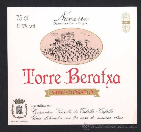 Etichette antiche: Tafalla (Navarra) *Torre Beratxa. Cooperativa Vin&iacute;cola de Tafalla*