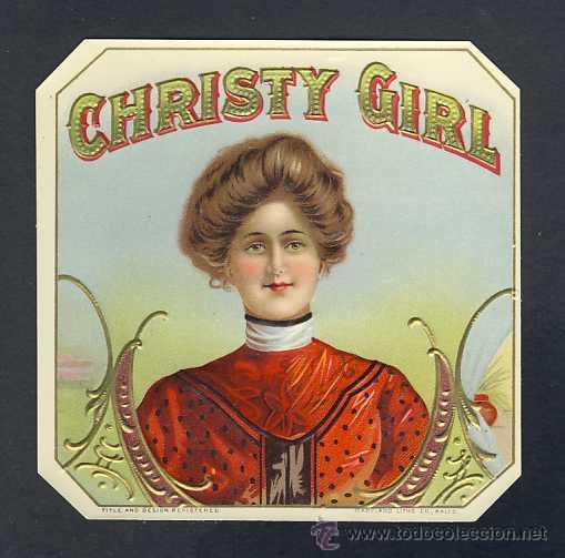Etiquetas antiguas: Etiqueta de tabaco en relieve CHRISTY GIRL