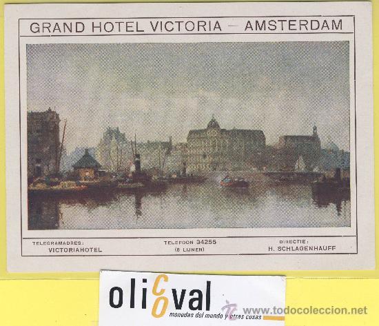 Etiquetas antiguas: Etiqueta hotel - gran hotel victoria - amsterdam - holanda -155 X 110- mm -