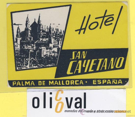 Etiquetas antiguas: ETIQUETA HOTEL- Hotel san cayetano -palma de mallorca -baleares -95X 65 mm-