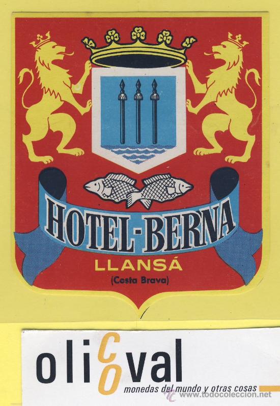 Etiquetas antiguas: ETIQUETA  HOTEL-hotel berna -llansa - -gerona- espa&ntilde;a- irregular-82 x 75 mm