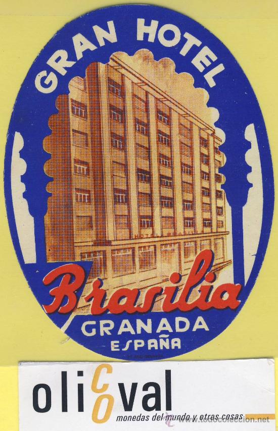 Etiquetas antiguas: ETIQUETA  HOTEL- hotel  brasilia  -granada - espa&ntilde;a--110 mm