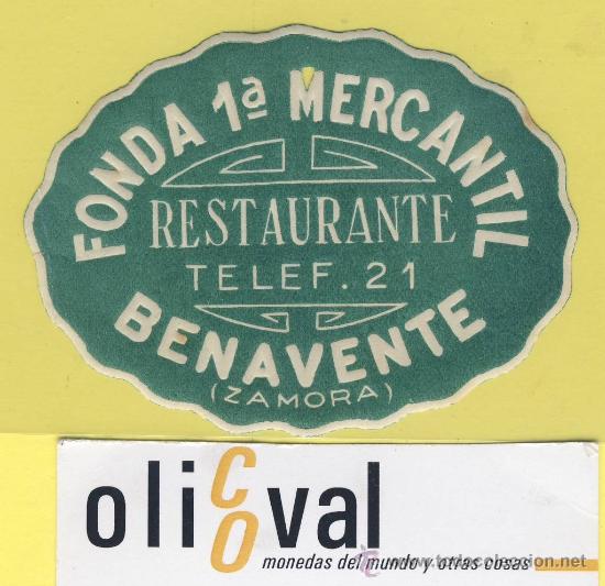 Etiquetas antiguas: Etiqueta Hotel-hotel fonda 1&ordf; mercantil  benavente zamora - espa&ntilde;a- 80 mm