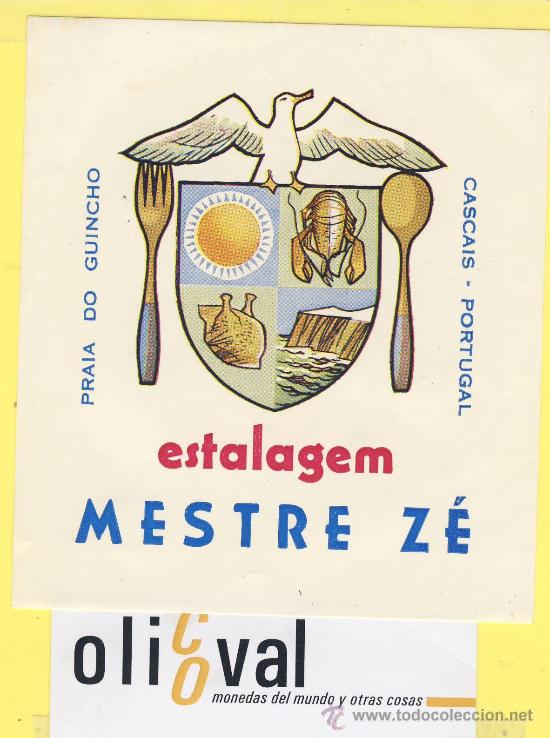 Etiquetas antiguas: ETIQUETA  HOTEL- hotel  estalagem - mestre ze- cascais  -Portugal - 95 x 110   mm -