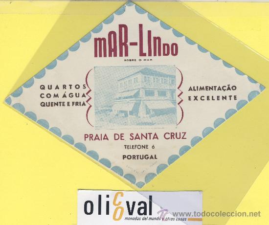 Etiquetas antiguas: ETIQUETA  HOTEL- mar -lindo   - praia de santa cruz    -Portugal - 165   mm -