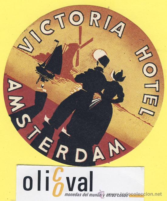 Etiquetas antiguas: ETIQUETA HOTEL- victria hotel - amsterdam- holland -98 mm