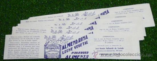 Alte Etiketten: ETIQUETA PARA BOTE DE CRISTAL ALMENDRINA LECHE VEGETAL-LAB-KLAM-REUS A&Ntilde;OS 30/50 (NUEVA A ESTRENAR)