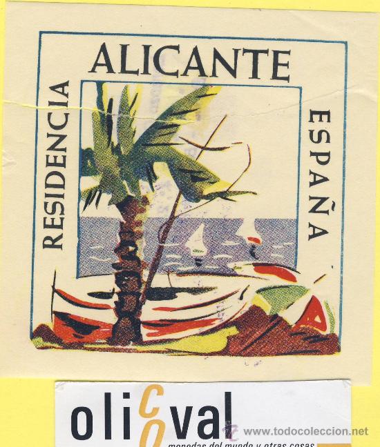 Etiquetas antiguas: ETIQUETA HOTEL- Alicante - residencia alicante - 100 x 100 mm