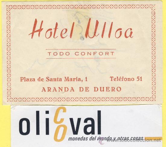 Etiquetas antiguas: ETIQUETA HOTEL- Burgos -Hotel ulloa -aranda de duero - 82 x 54 mm