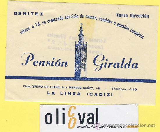 Etiquetas antiguas: ETIQUETA HOTEL- Cadiz - pension giralda - la linea - 120 mm