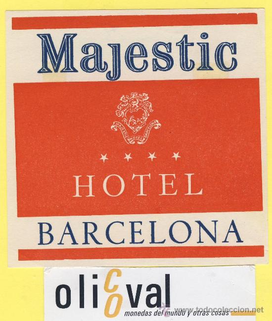 Etiquetas antiguas: ETIQUETA HOTEL- Barcelona -hotel majestic -barcelona - 95 x 95 mm