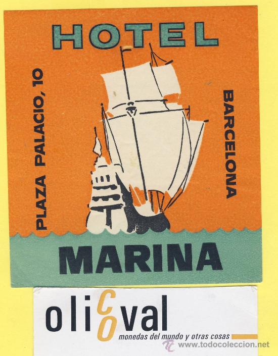 Etiquetas antiguas: ETIQUETA HOTEL- Barcelona - hotel marina -barcelona - 96 x 90 mm