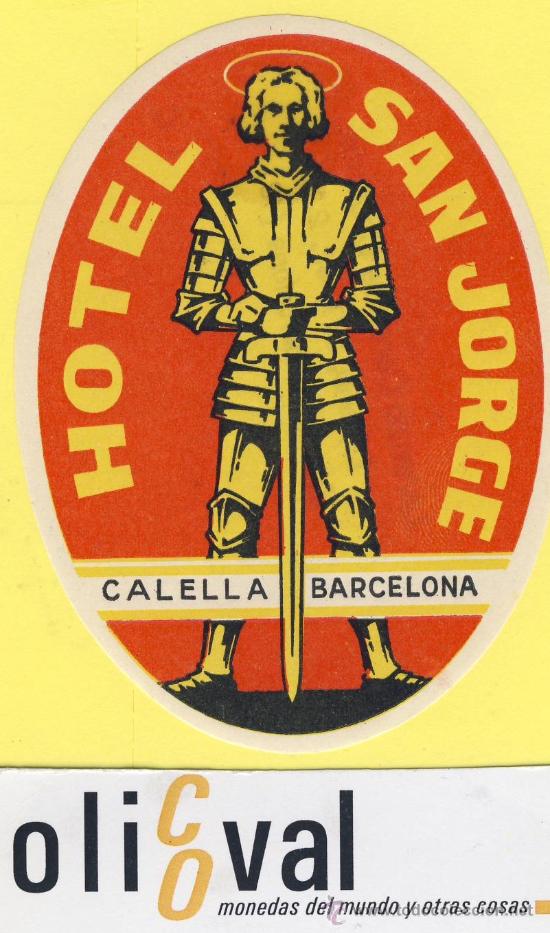 Etiquetas antiguas: ETIQUETA HOTEL- Barcelona - hotel san jorge - calella - 95 mm