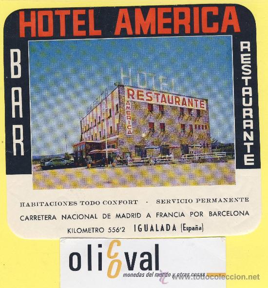 Etiquetas antiguas: ETIQUETA HOTEL- Barcelona - hotel america -igualada - 125 x 110mm