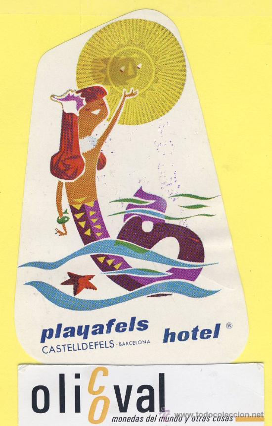 Etiquetas antiguas: ETIQUETA HOTEL- Barcelona - hotel playafels castelldefels -troquel 115-mm