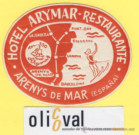 Etiquetas antiguas: ETIQUETA HOTEL- Barcelona - hotel arymar -arenys de mar - 110 -mm