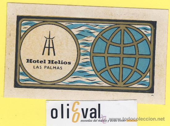 Etiquetas antiguas: ETIQUETA HOTEL- canarias - hotel helios -las palmas de gran canaria- 140 x 80 mm