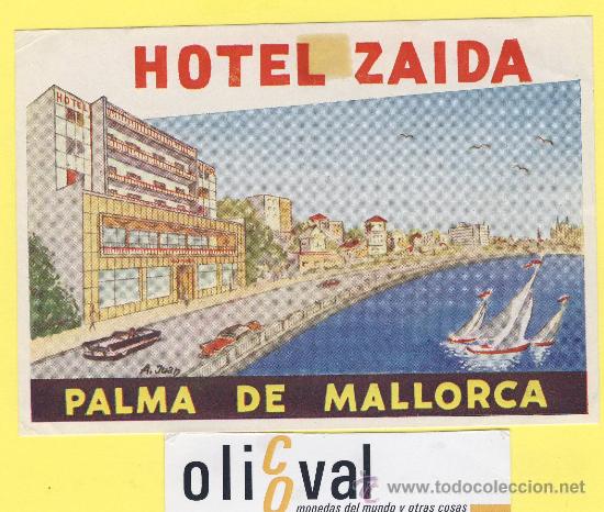 Etiquetas antiguas: ETIQUETA  HOTEL- baleares -hotel zaida ilustracion frmada -palma mallorca -- 105  mm-