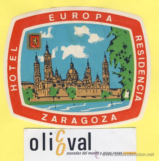 Etiquetas antiguas: ETIQUETA  HOTEL- Zaragoza -hotel  europa  -zaragoza -ilustracion 112 x 80 mm