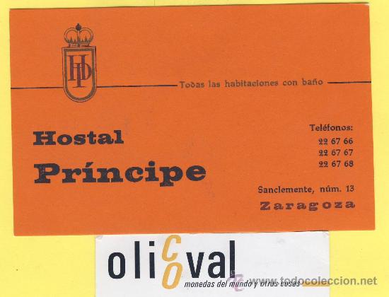 Etiquetas antiguas: ETIQUETA  HOTEL- Zaragoza -hotel   pr&iacute;ncipe  (TARJETA) -zaragoza -120 x 75 mm