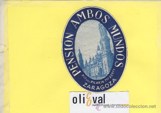 Etiquetas antiguas: ETIQUETA  HOTEL- zaragoza  pension ambos mundos .-zaragoza-  110 mm