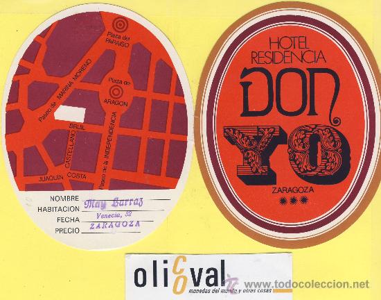 Etiquetas antiguas: ETIQUETA  HOTEL- zaragoza  - hotel don yo diptico etiqueta -125 x 90 mm