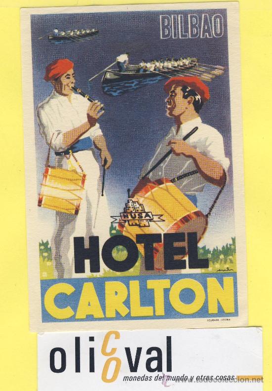 Etiquetas antiguas: ETIQUETA  HOTEL- Vizcaya - hotel  calton  - fournier -  -  Bilbao-Troquel- 113 x 75 mm