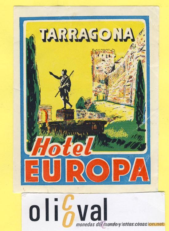 Etiquetas antiguas: ETIQUETA HOTEL- TARRAGONA - hotel europa tarragona-ilustracion -80 x102