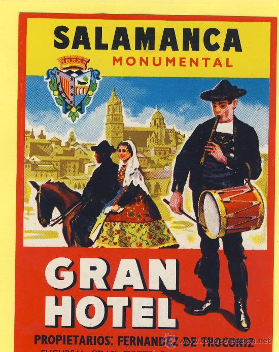 Etiquetas antiguas: ETIQUETA  HOTEL- Salamanca - Gran  hotel     - Salamanca - rojo- 100 x  143 mm