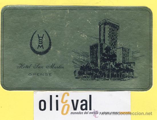 Etiquetas antiguas: ETIQUETA  HOTEL-ORENSE- Hotel San Martin -metalizada oro- Orense-troquel 122 x 68 mm