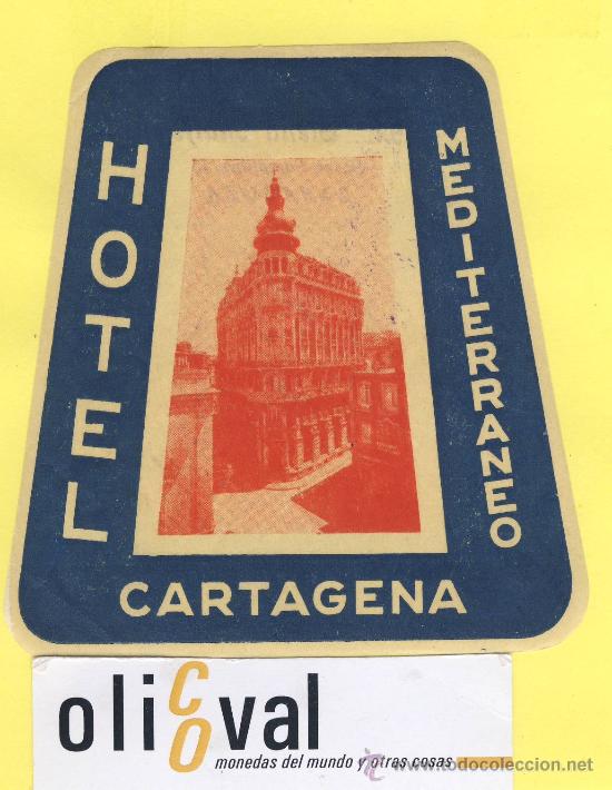 Etiquetas antiguas: ETIQUETA  HOTEL-Murcia - hotel mediterraneo - cartagena- Murcia - troquel 92 x 100   mm-