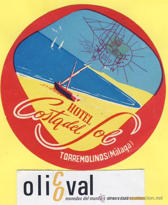 Etiquetas antiguas: ETIQUETA  HOTEL-Malaga-hotel  costa del sol - torremolinos  -malaga- troquel  100   mm