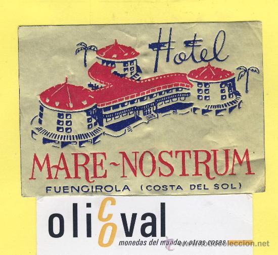 Etiquetas antiguas: ETIQUETA HOTEL-Malaga-hotel mare nostrum -fuengirola malaga - metalizada oro-90 x 62 mm-