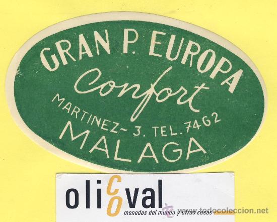 Etiquetas antiguas: ETIQUETA HOTEL-Malaga-gran P.Europa malaga -105 x 70 mm-