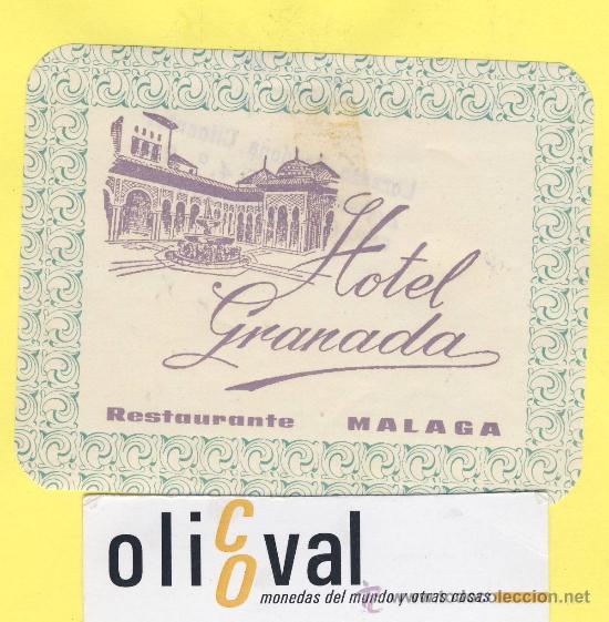 Etiquetas antiguas: ETIQUETA HOTEL-Malaga-hotel granada - malaga - 105 x 75 mm