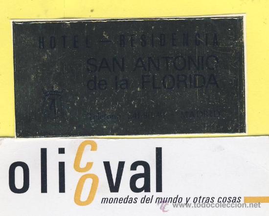Etiquetas antiguas: ETIQUETA HOTEL-Madrid -hotel san antonio de la florida - Madrid- metalizada oro- 65 x 33 mm