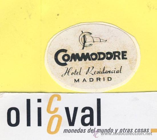 Etiquetas antiguas: ETIQUETA  HOTEL-Madrid  -hotel commodore    - Madrid- metalizada oro-  43 mm