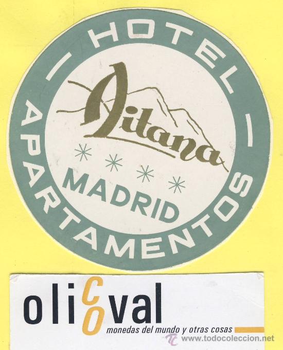 Etiquetas antiguas: ETIQUETA  HOTEL-Madrid  - hotel  aitana - Madrid-  82   mm- gris -oro-