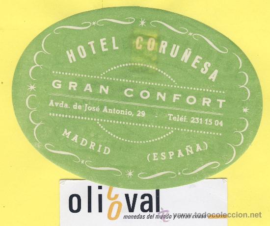 Etiquetas antiguas: ETIQUETA  HOTEL-Madrid  - hotel  coru&ntilde;esa  - Madrid- 115 mm-