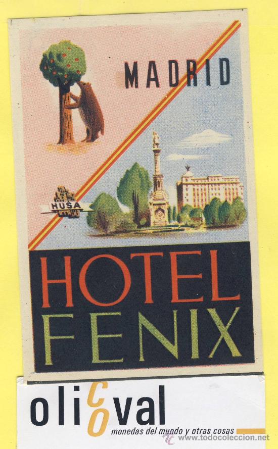 Etiquetas antiguas: ETIQUETA  HOTEL-Madrid  - hotel  fenix   - Madrid-  78 x 115  mm- husa