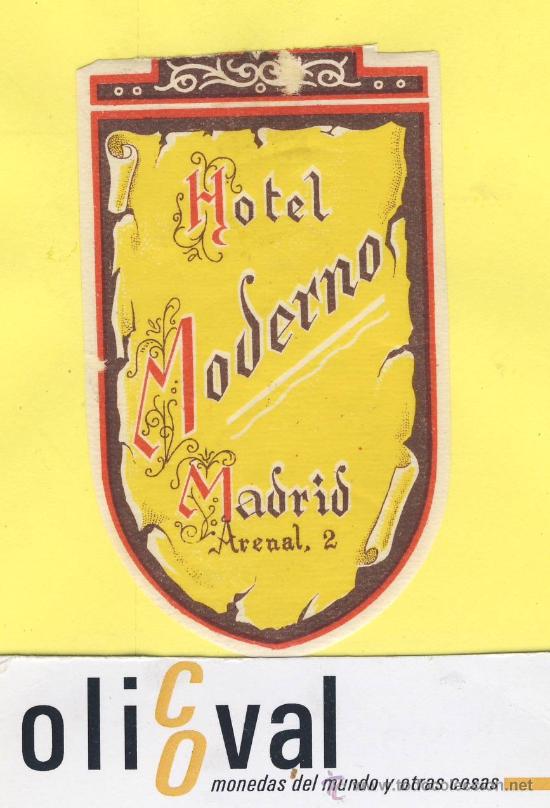 Etiquetas antiguas: ETIQUETA HOTEL-Madrid - hotel moderno - Madrid- 85 mm- troquel-tarada-