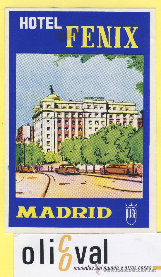 Etiquetas antiguas: ETIQUETA HOTEL-Madrid - hotel fenix - husa- - Madrid- 102 x 75 mm-