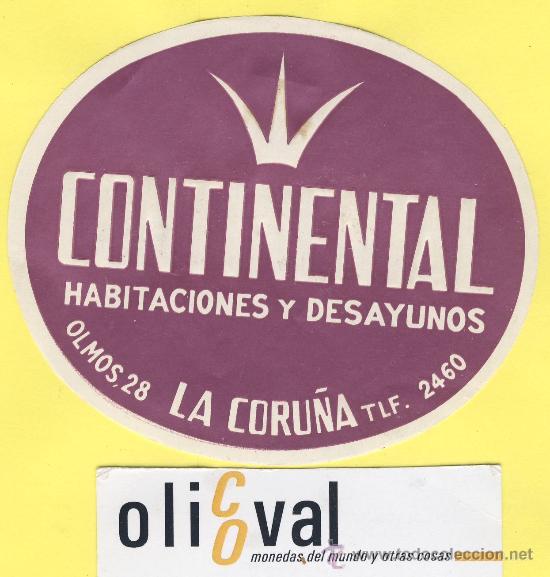 Etiquetas antiguas: ETIQUETA  HOTEL-La Coru&ntilde;a   -Hotel Contimental -La Coru&ntilde;a - 100 mm-