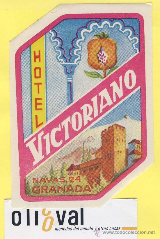 Etiquetas antiguas: ETIQUETA HOTEL-Granada -Hotel Victoriano -Serie Monta&ntilde;as-Granada Troquel 120 x 85 m