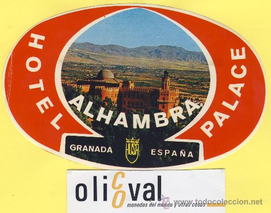 Etiquetas antiguas: ETIQUETA  HOTEL-Granada -Hotel  alhambra -husa 4&ordf; epoca-Serie Monta&ntilde;as-Granada 130m